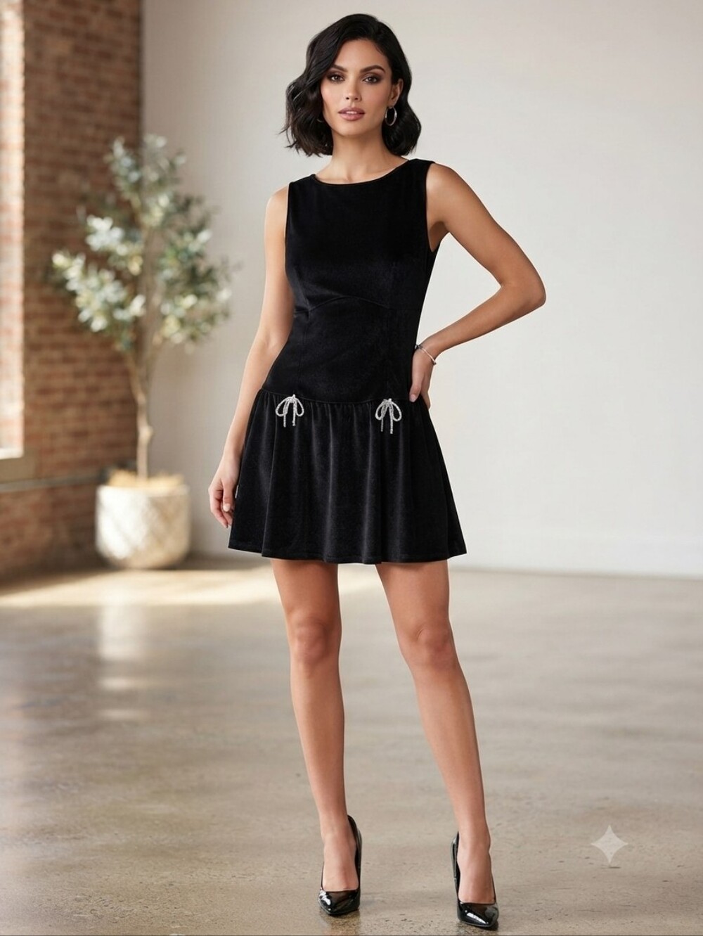 Mary & Mo Black Sleeveless Drawstring Drop-Waist Dress